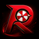 Glossy red 3D Rajspin logo with a roulette wheel design and gold accents on a dark background.